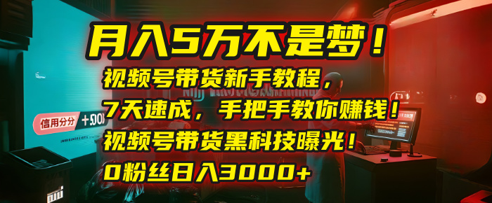 月入5万不是梦！视频号带货新手教程，7天速成，手把手教你赚钱！视频号带货黑科技曝光！0粉丝日入3000+