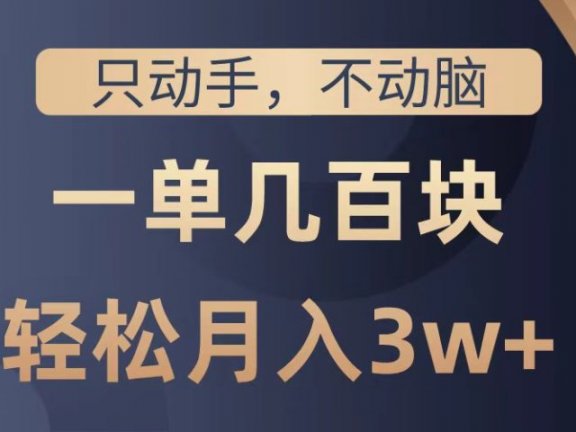 只动手不动脑，一单几百块，轻松月入2w+，看完就能直接操作，详细教程