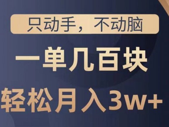 只动手不动脑，一单几百块，轻松月入3w+，看完就能直接操作，详细教程